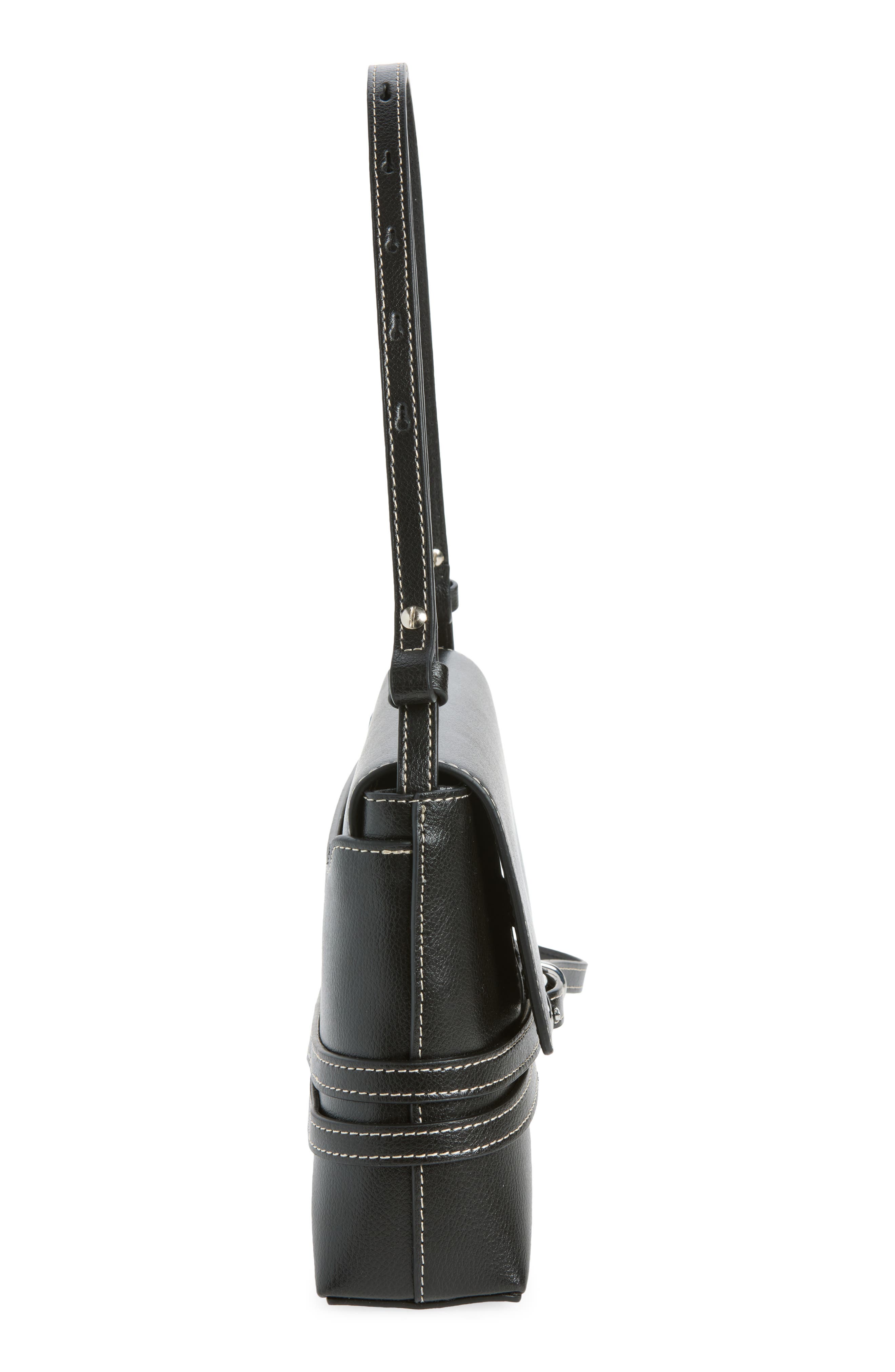 Belted Leather Shoulder Bag, Alternate, color, BLACK