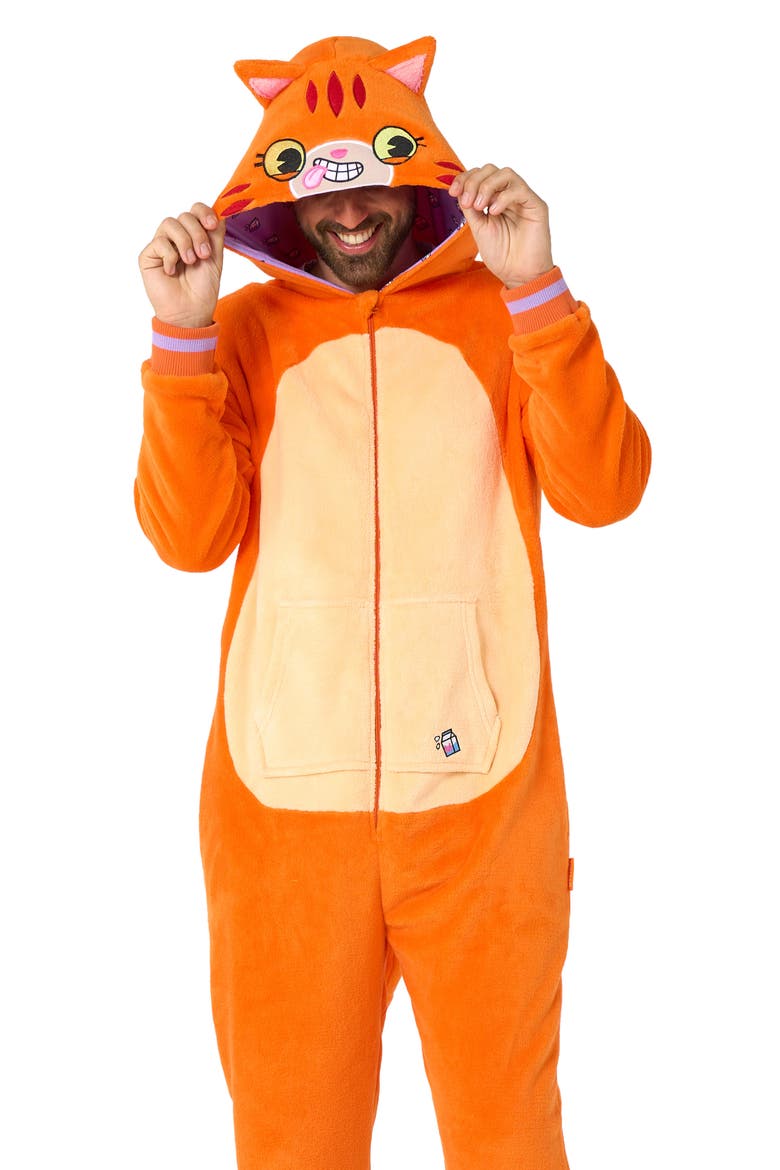 Cat Hooded Fleece Costume Jumpsuit, Alternate, color, ORANGE