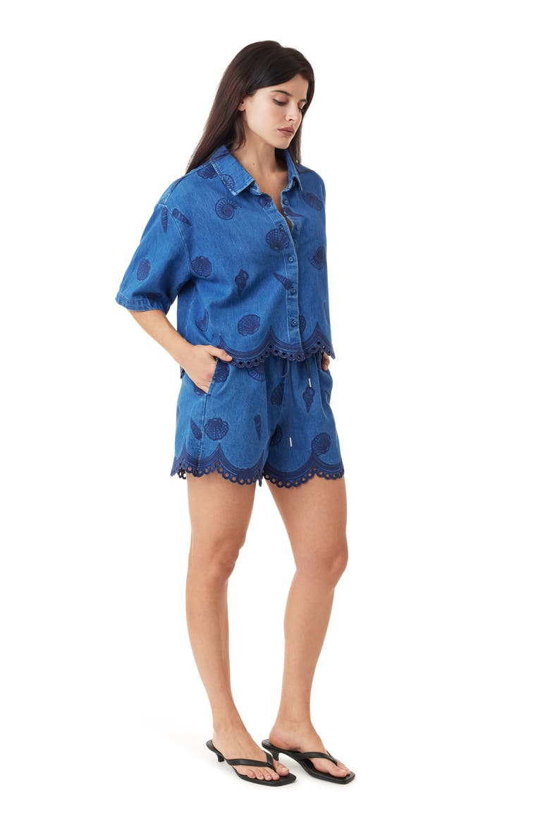 Seashell Scalloped Eyelet Hem Shorts, Alternate, color, MEDIUM BLUE