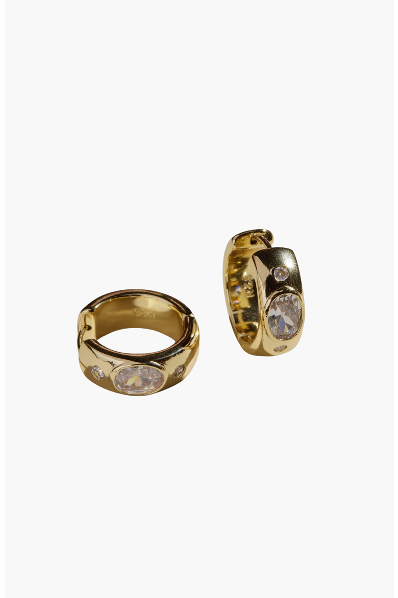 Wide CZ Bezel Hoop Earrings, Alternate, color, Gold