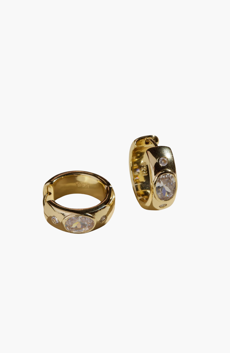 Nickel & Suede Wide CZ Bezel Hoop Earrings, Alternate, color, Gold