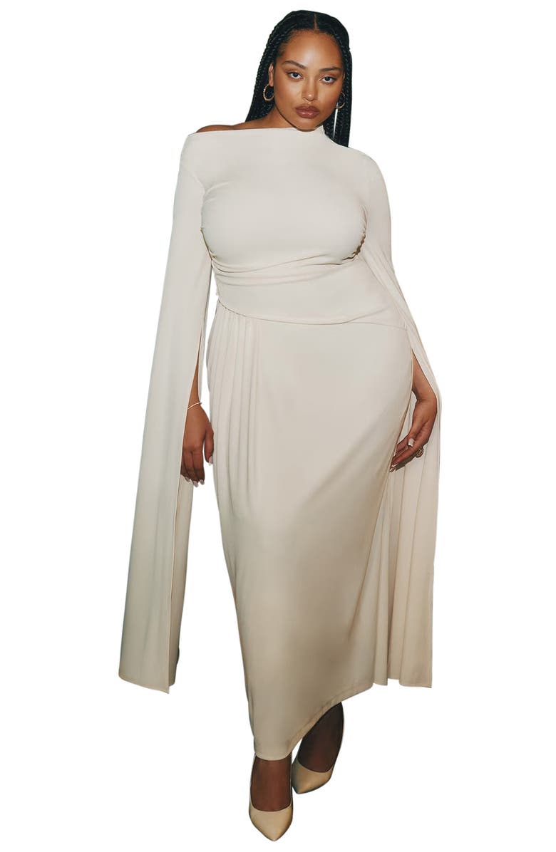 ELOQUII Cape Sleeve Draped Dress, Main, color, White Swan