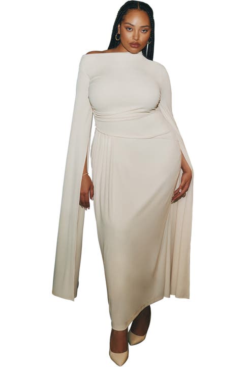 Cape Sleeve Draped Dress (Plus)