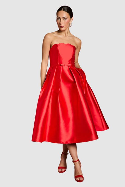 Scalloped Strapless Midi Dress
