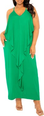 BUXOM COUTURE Cascade Ruffle Racerback Maxi Dress
