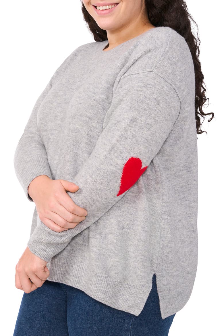 Elbow Heart Detail Crewneck Sweater, Alternate, color, LIGHT HEATHER GREY