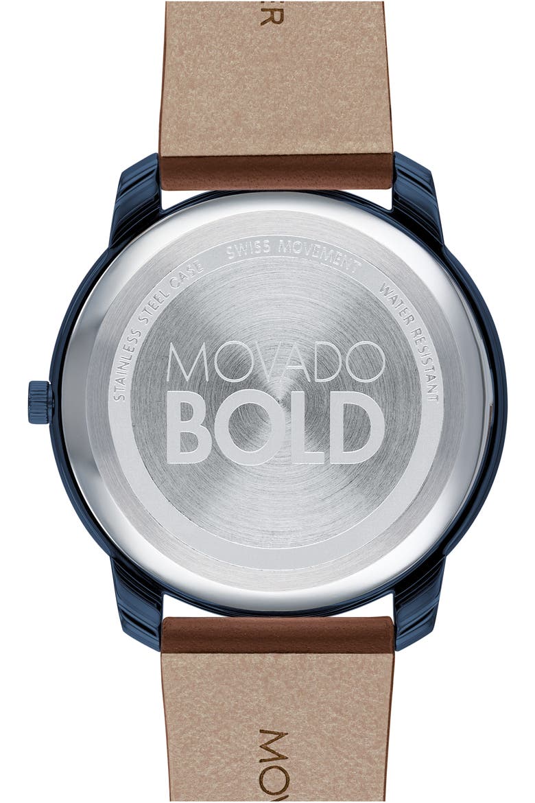 Bold Leather Strap Watch, 42mm, Alternate, color, BROWN/ BLUE