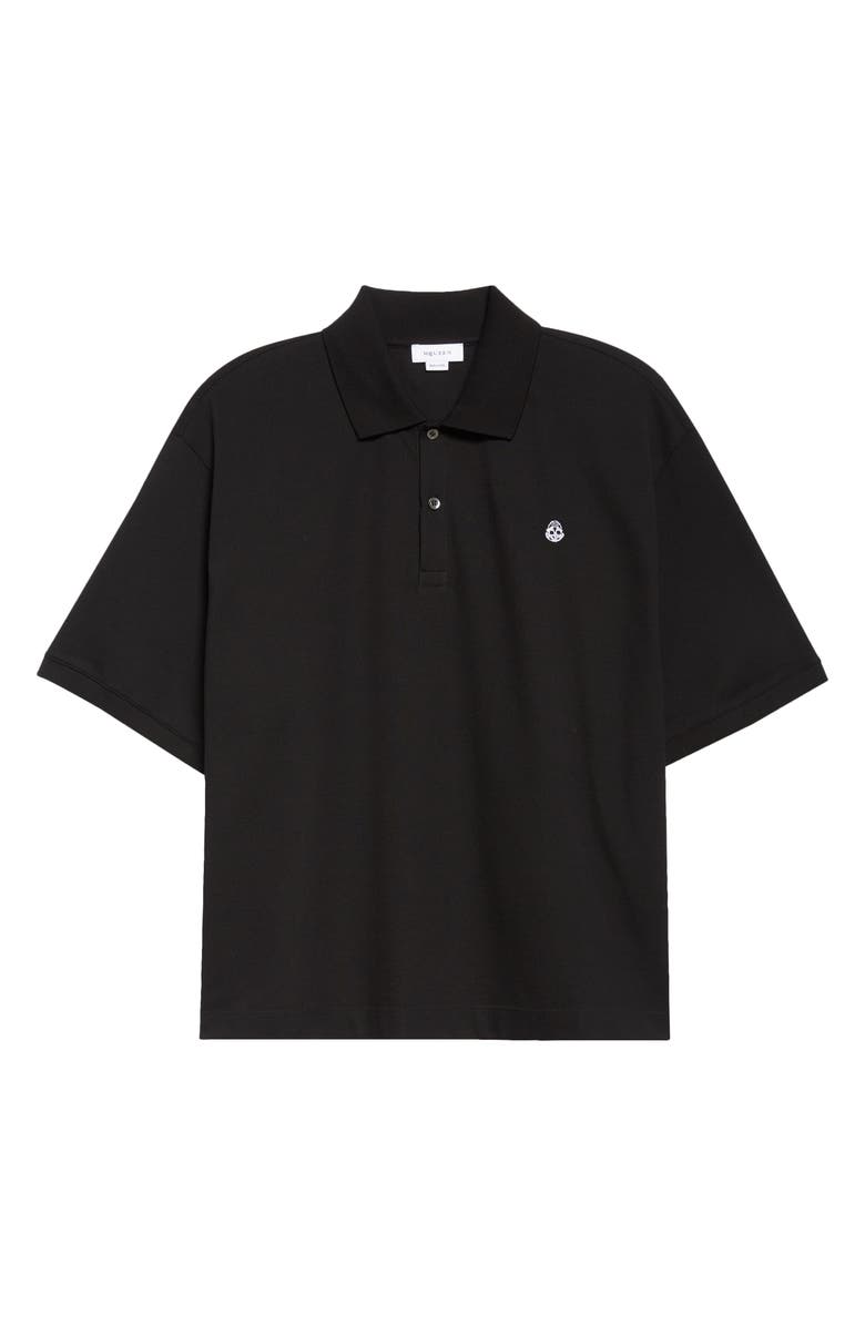McQueen Embroidered Skull Cotton Piqué Polo, Alternate, color, Black