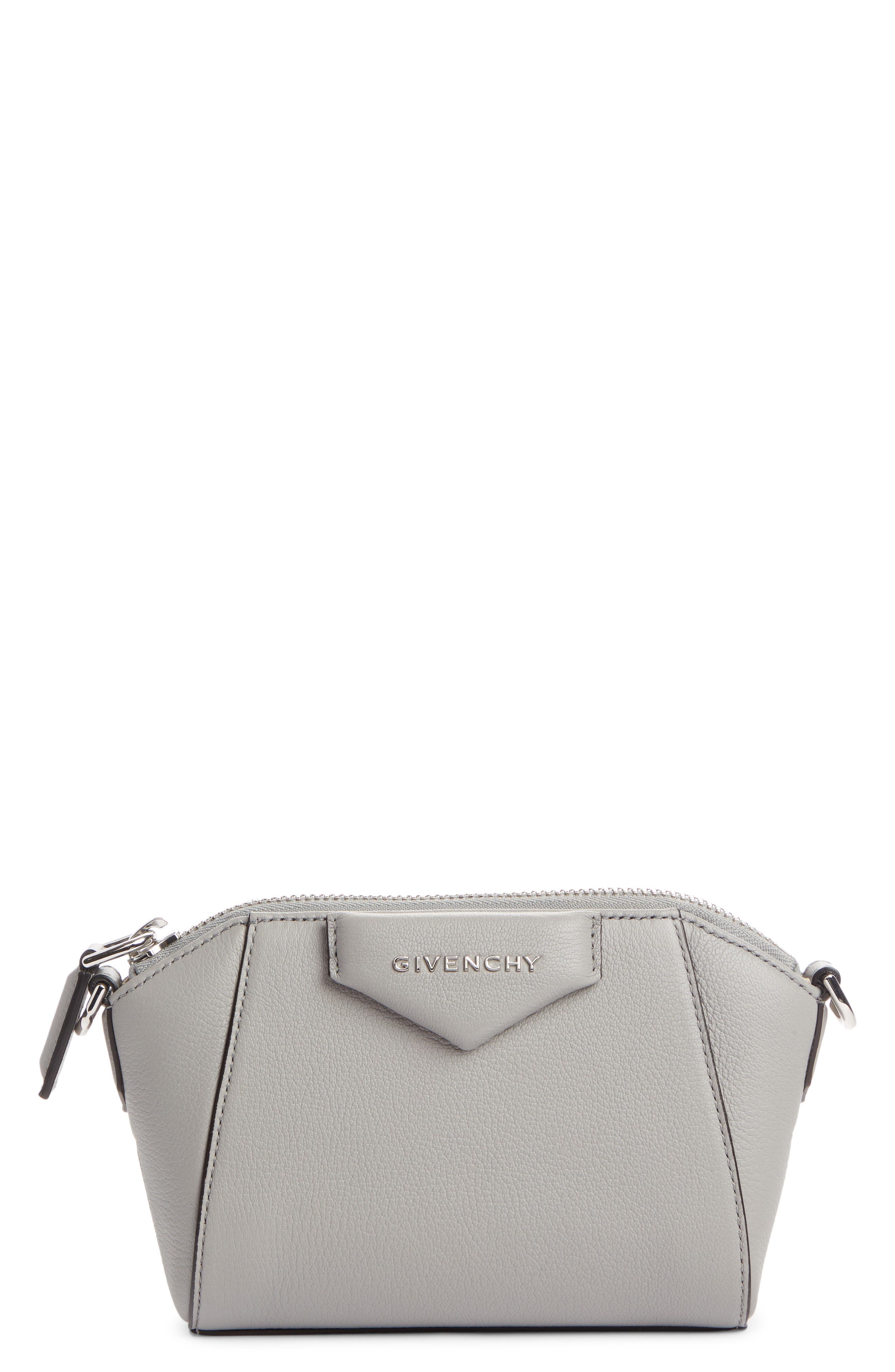 Nano Antigona Sugar Leather Crossbody Bag, Main, color, PEARL GREY