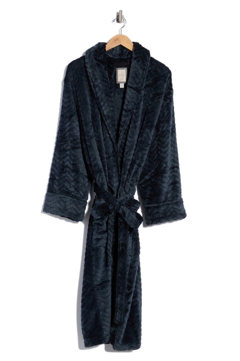 Plush Chevron Robe, Alternate, color, BLACK
