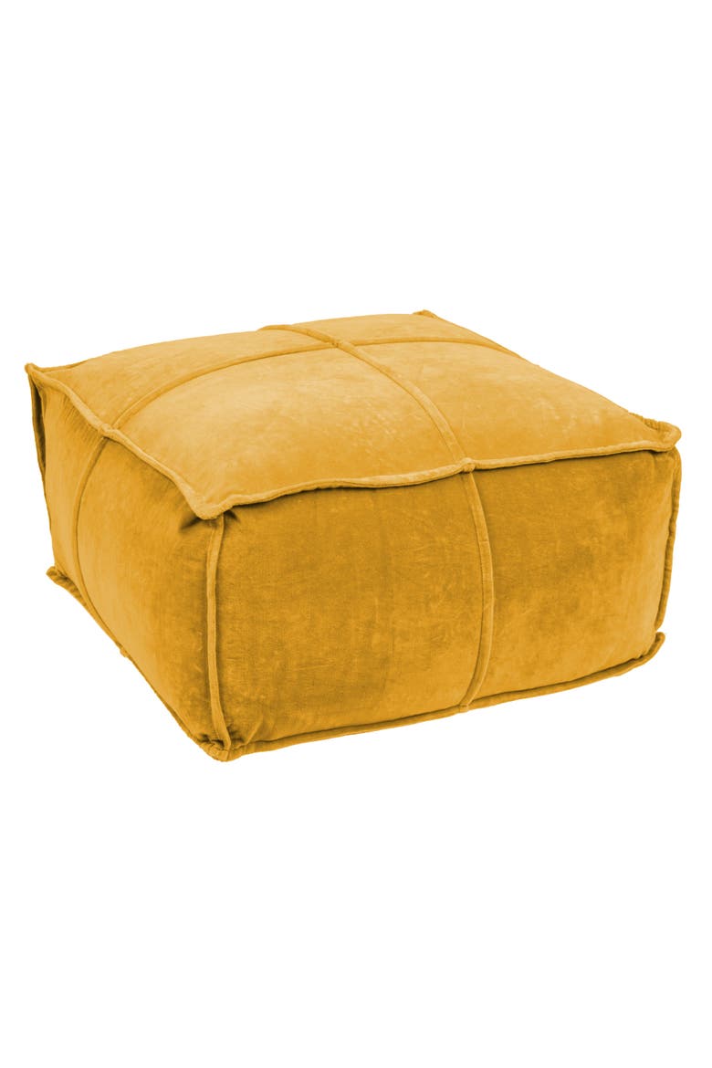 Square Cotton Velvet Pouf Seat, Goldenrod Yellow, Main, color, Yellow