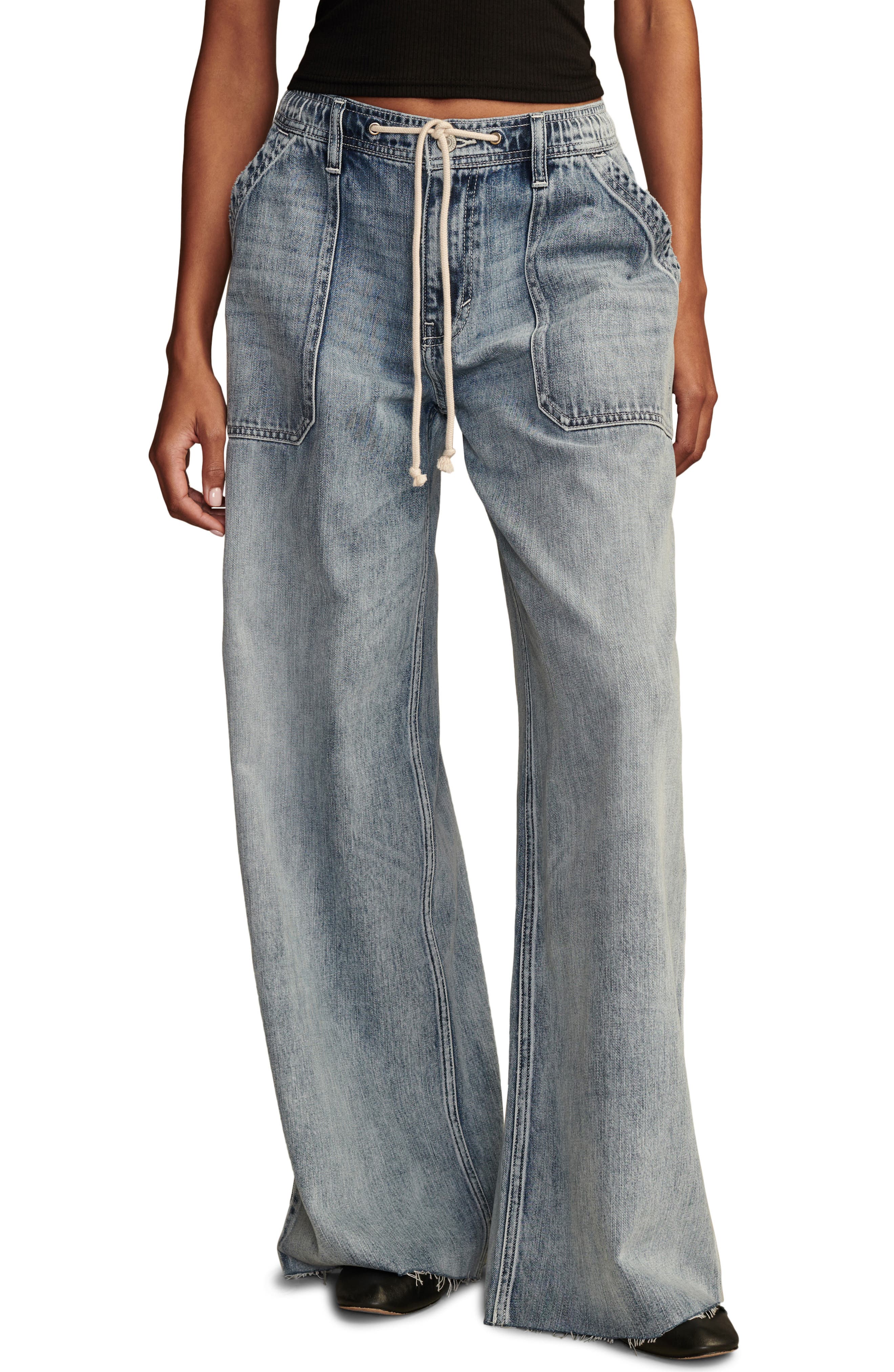 Lucky Brand Drawstring Raw Hem Patch Pocket Wide Leg Jeans | Nordstromrack
