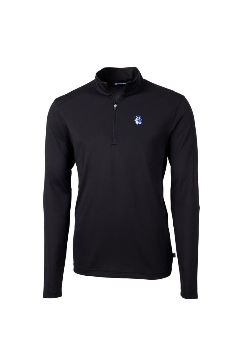 Men's Cutter & Buck Black Fresno State Bulldogs Team Big & Tall Virtue Eco Pique Recycled Quarter-Zip Pullover Top, Alternate, color, Black