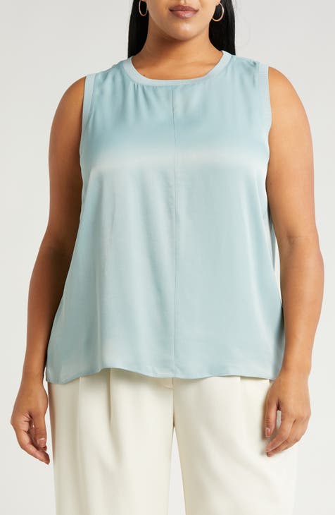 Rib Knit Trim Satin Tank (Plus)