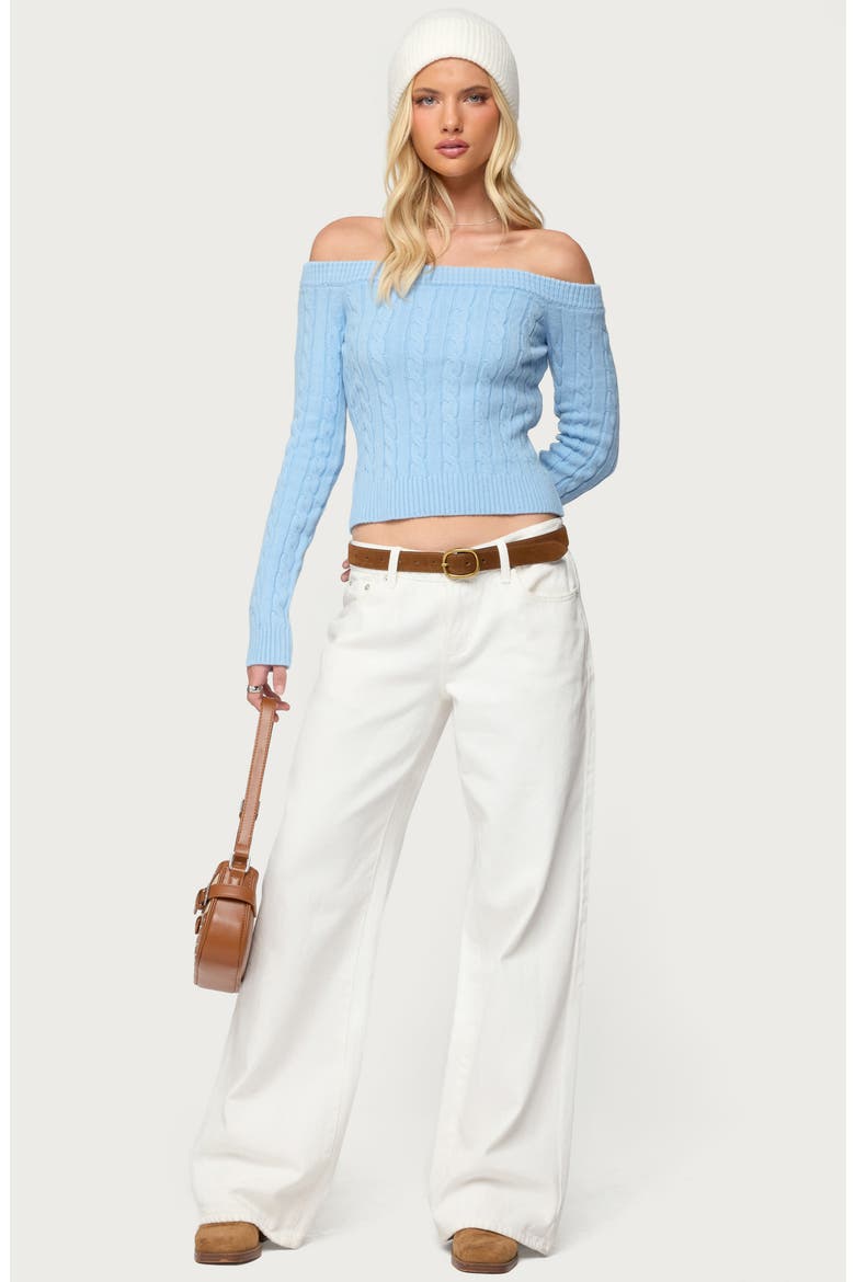 Tanzia Off the Shoulder Cable Stitch Sweater, Alternate, color, LIGHT-BLUE