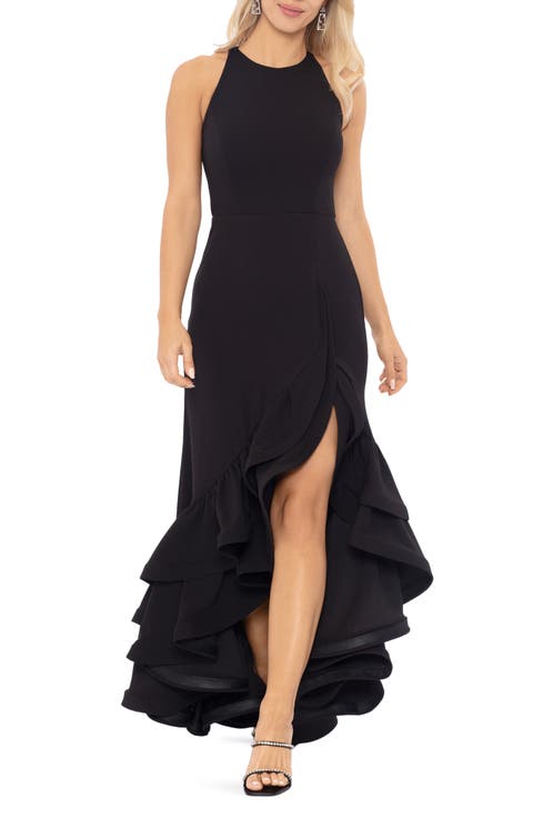 Ruffle Halter Crepe Gown (Regular & Petite)