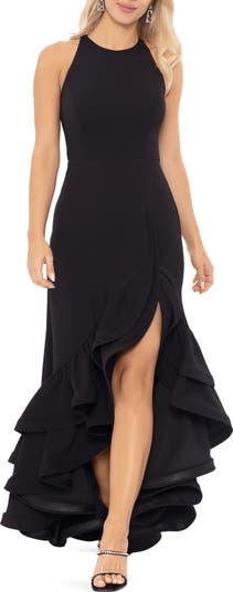 Ruffle Halter Crepe Gown
