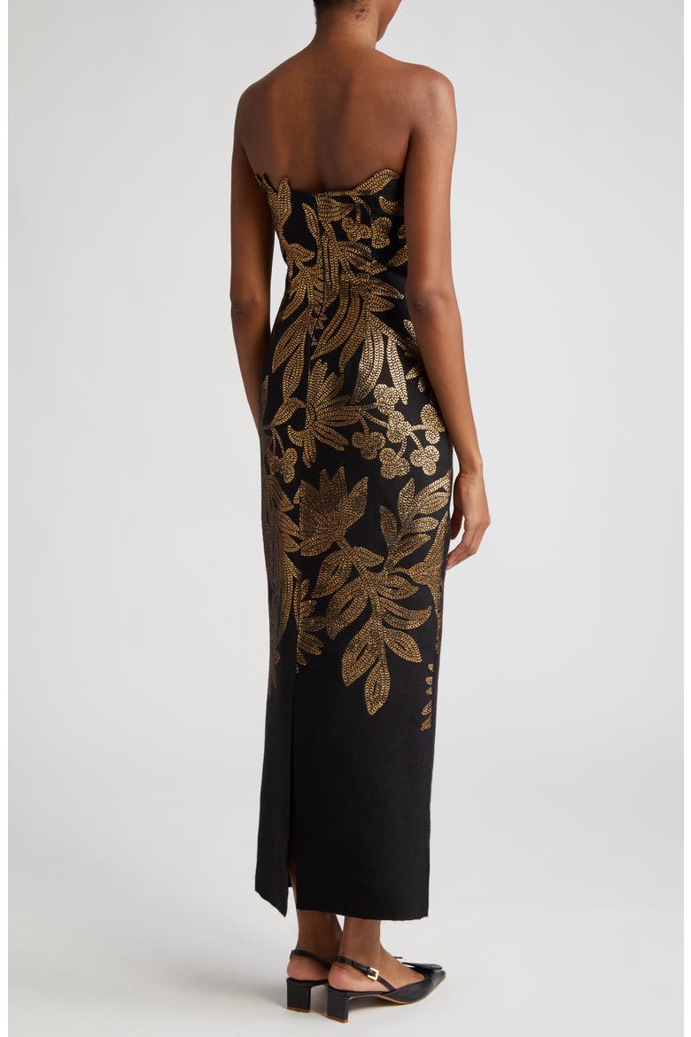 Metallic Floral Strapless Sheath Gown, Alternate, color, BLACK
