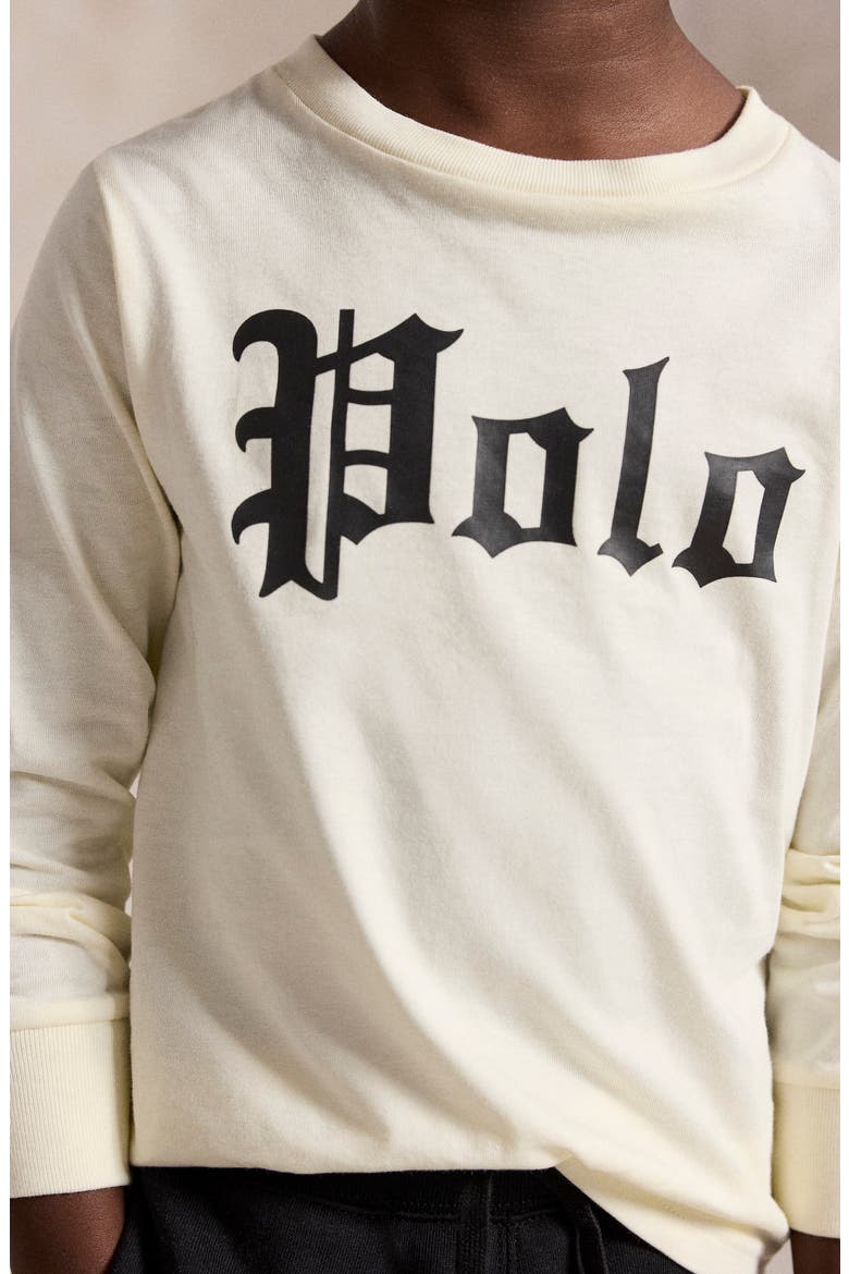 Kids' Polo Logo Graphic Long Sleeve T-Shirt, Alternate, color, CLUBHOUSE CREAM
