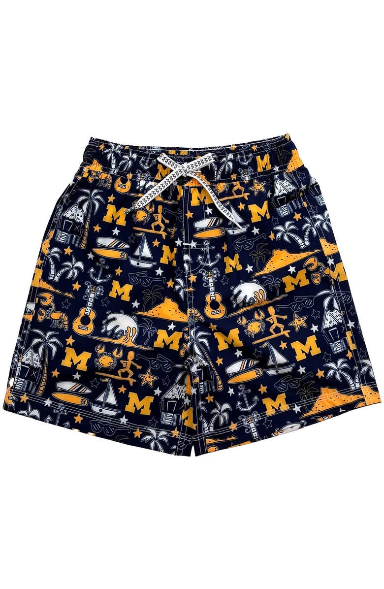 Wes & Willy Youth Wes & Willy Navy Michigan Wolverines Luau Swim Trunks, Alternate, color, Navy
