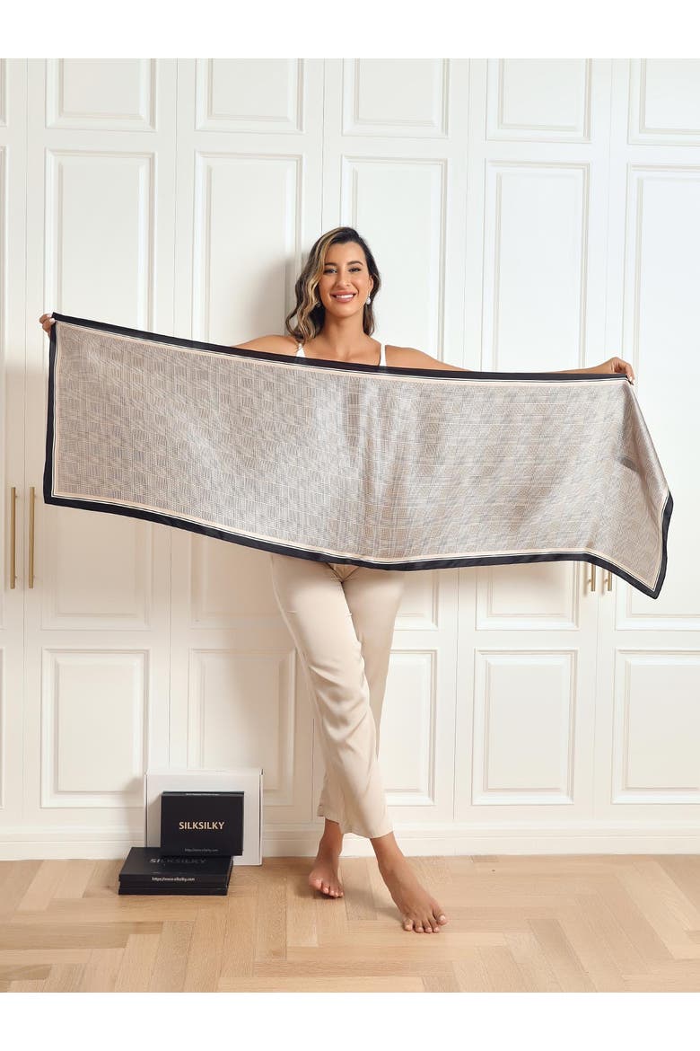 Mulberry Silk Printed Long Rectangle Shawl Scarf, Alternate, color, Black