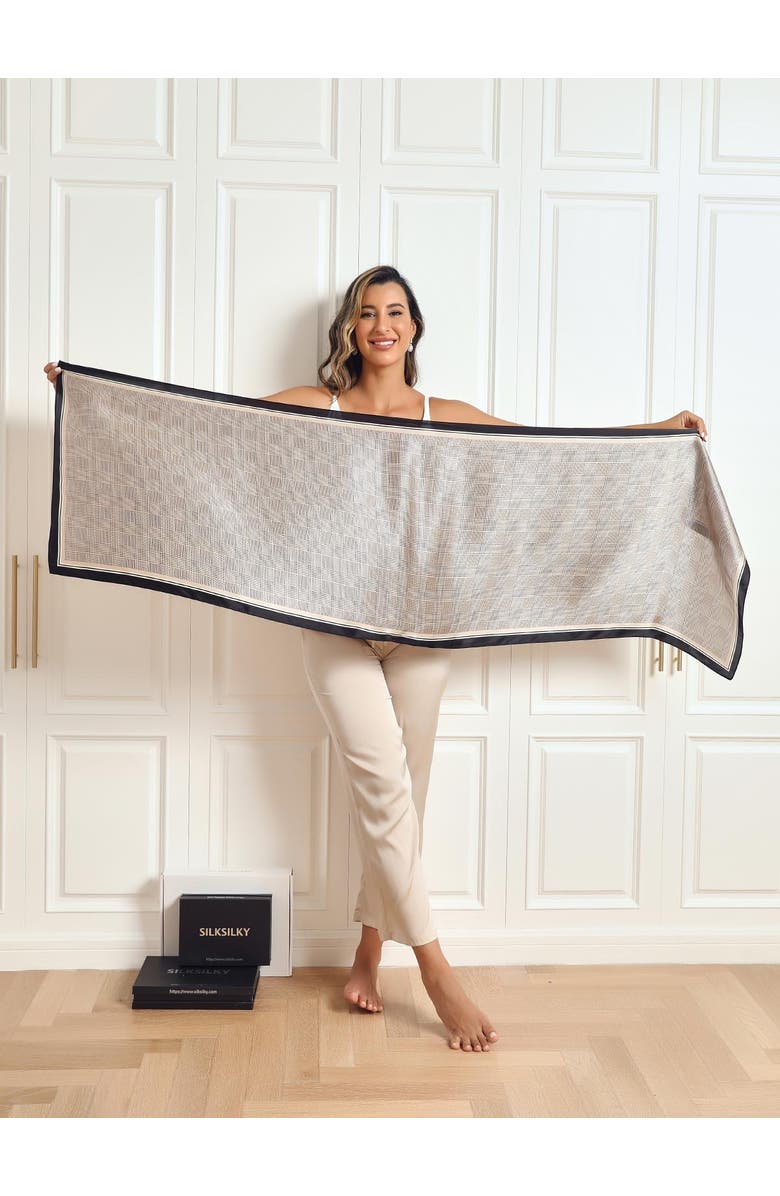 SILKSILKY Mulberry Silk Printed Long Rectangle Shawl Scarf, Alternate, color, Black