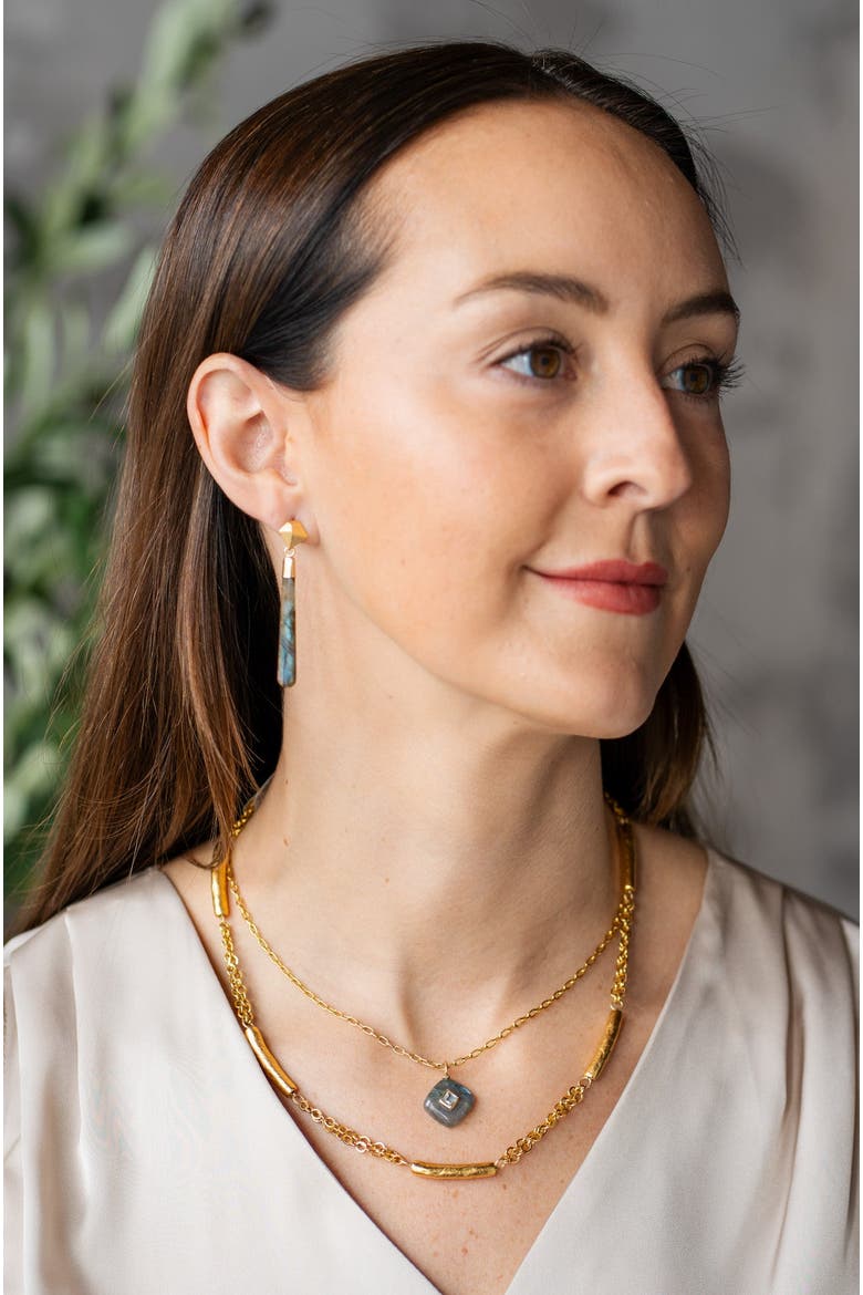 Labradorite Long Drop Earrings, Alternate, color, Gold