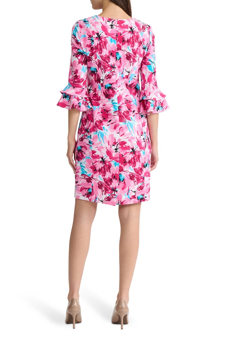 Flutter Sleeve Floral Sheath Dress, Alternate, color, LILY WHITE MULTI