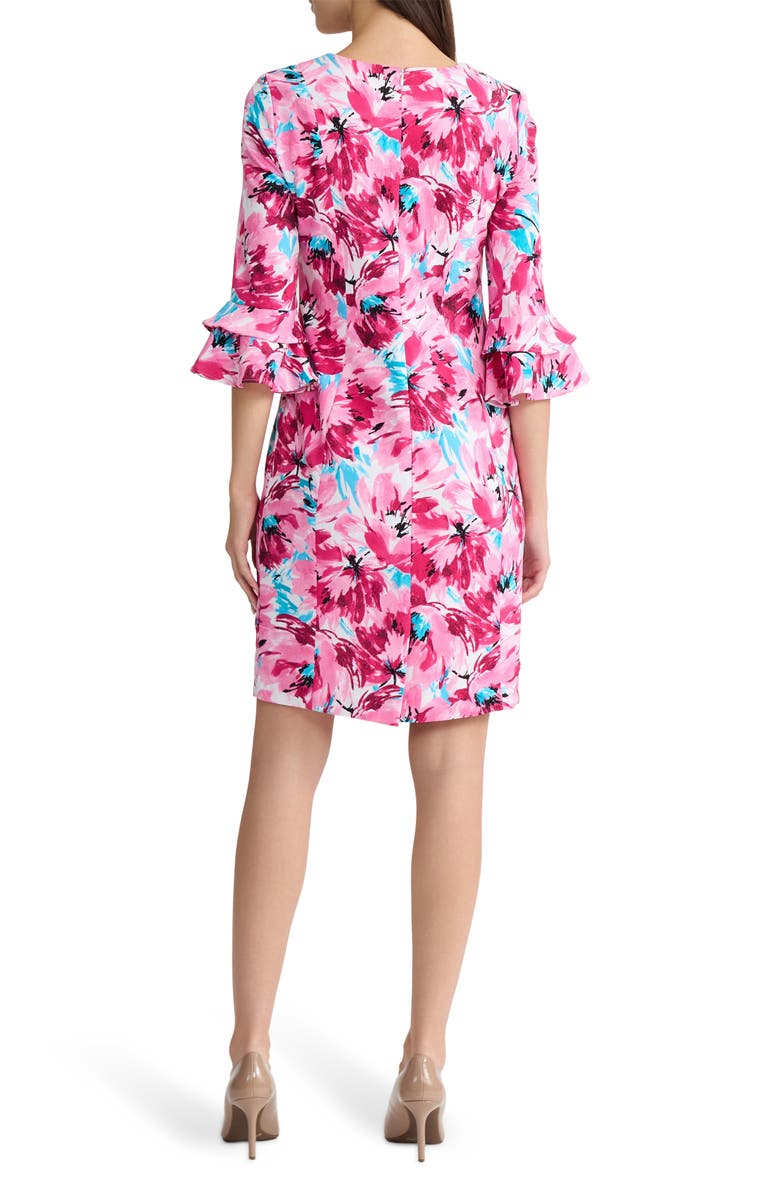KASPER Flutter Sleeve Floral Sheath Dress, Alternate, color, Lily White Multi