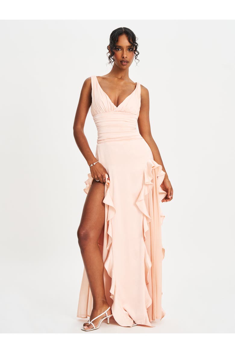 Talyssa Ruched Waist Double High Slit Maxi Gown, Alternate, color, Baby Pink
