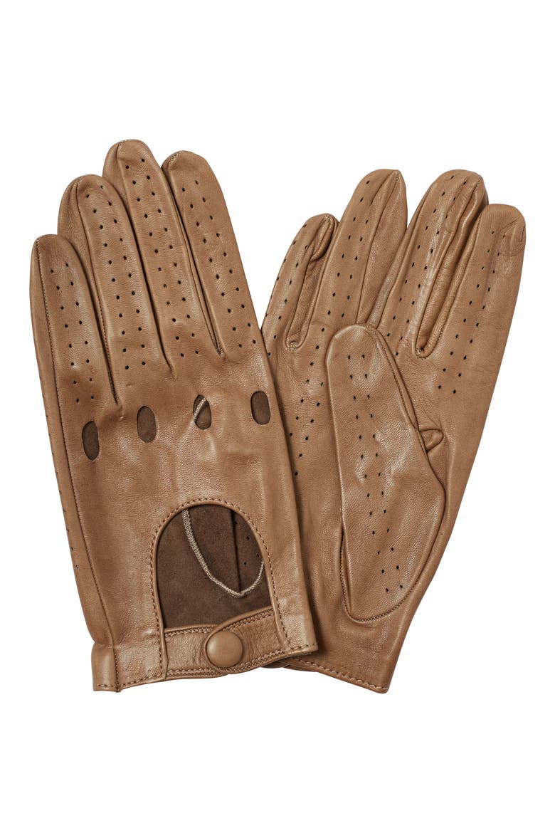 Noel Perforated Leather Gloves, Main, color, TAUPE