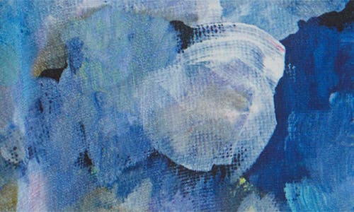 Apny Print Tassel Split Neck Chiffon Top In Blue