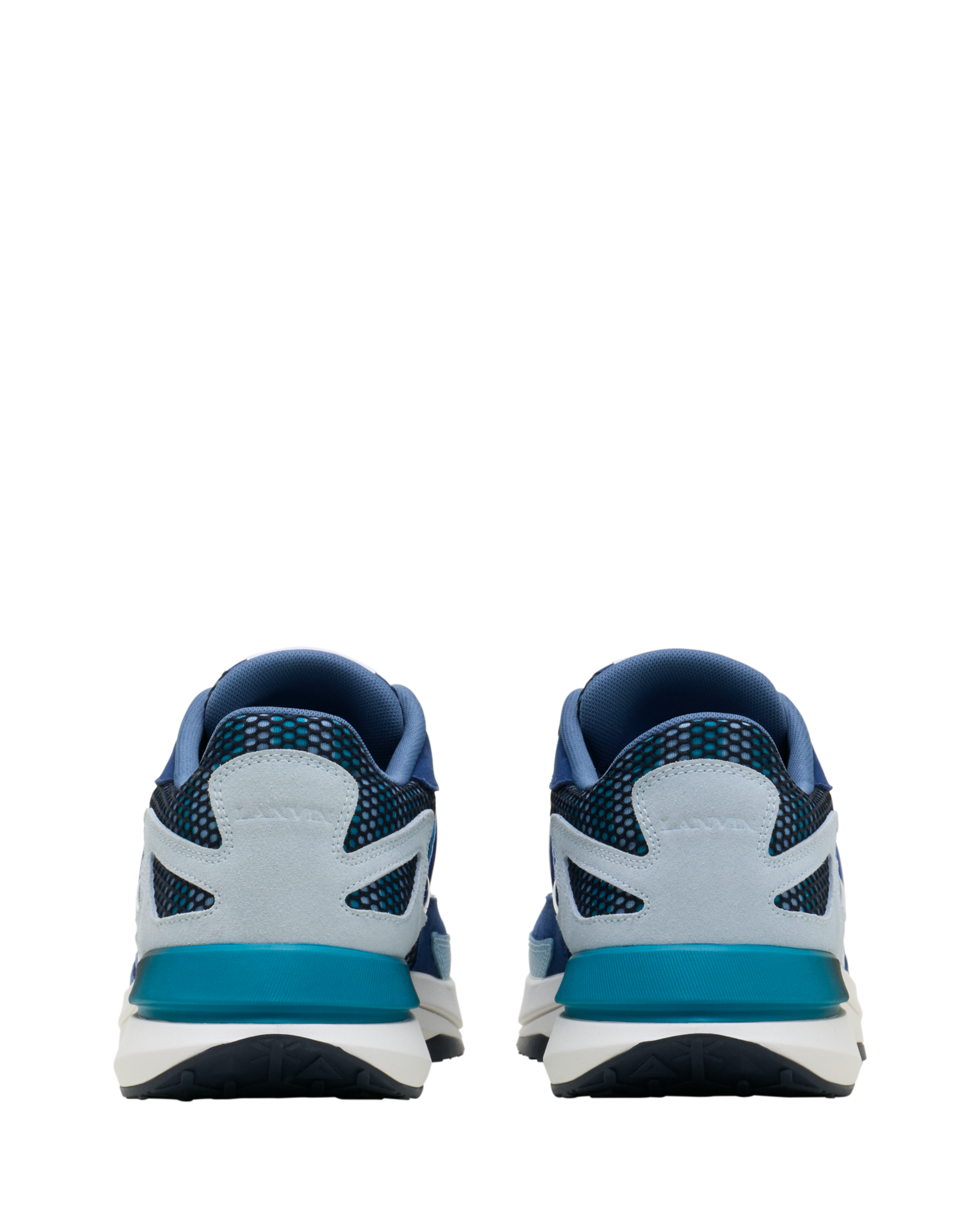 Lanvin Jla Sneakers In Mesh And Metallic Leather, Alternate, color, Dark Blue/Light Blue