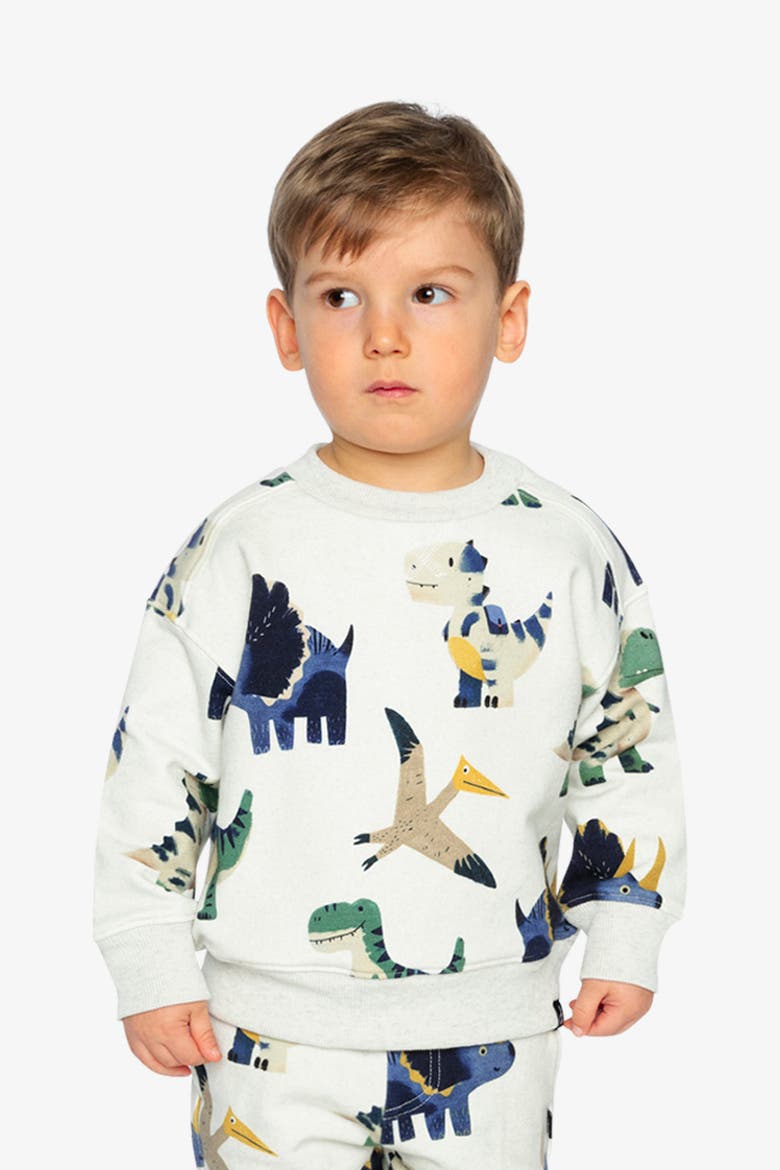 Fleece Dino Ribbed Cuffs Sweatshirt, Alternate, color, Beige Dinosaur Print