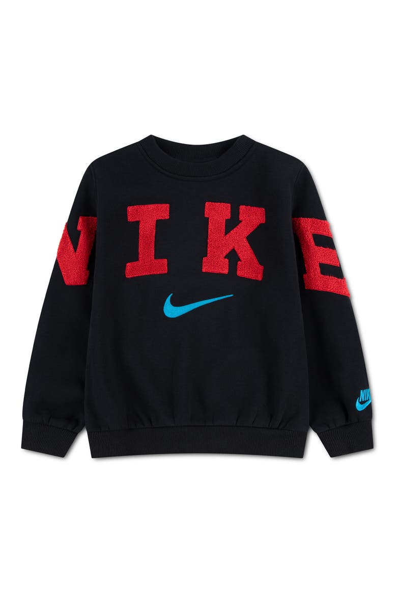 Kids' Club Chenille Fleece Crewneck Sweatshirt, Main, color, BLACK UNIVERSITY RED
