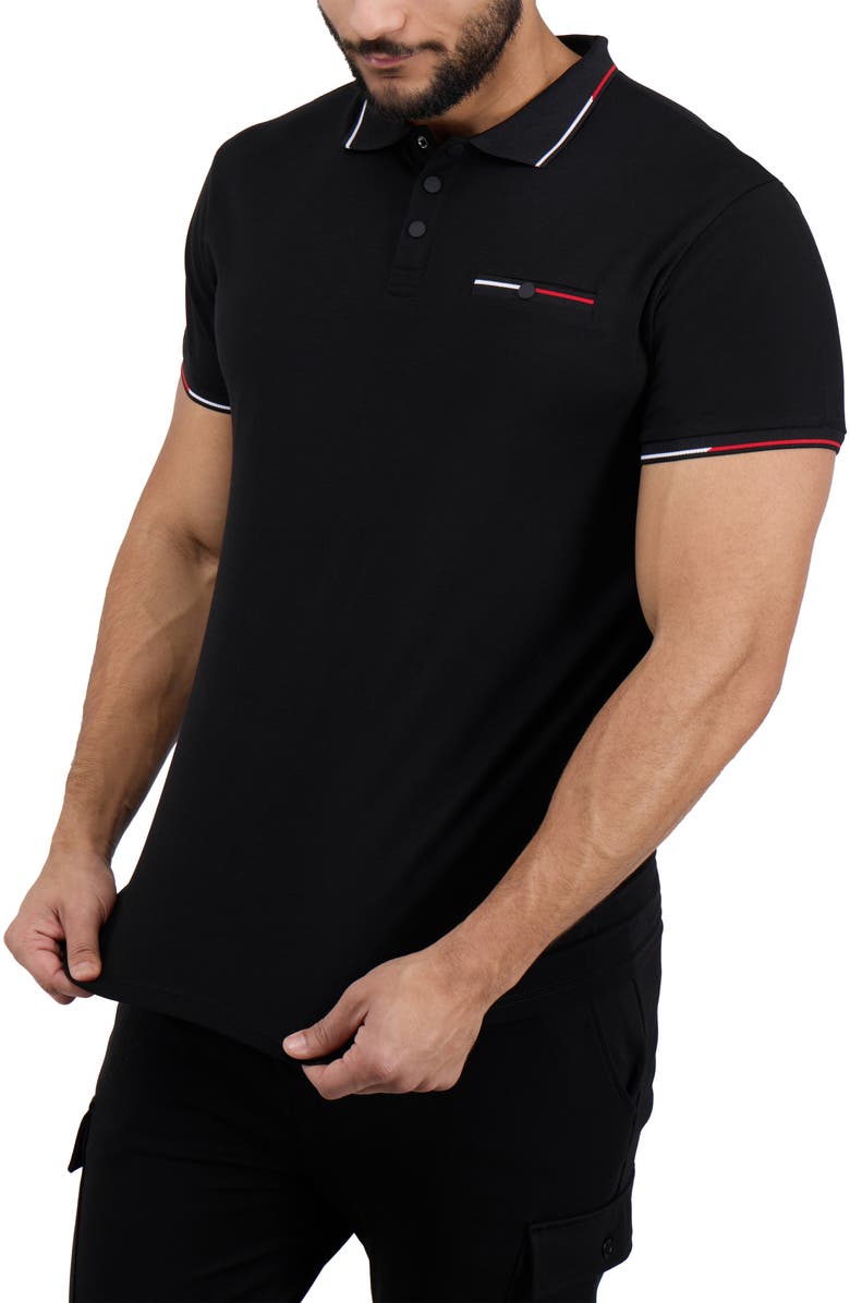 XRAY Jacquard Rib Collar Polo, Alternate, color, Black/ Red