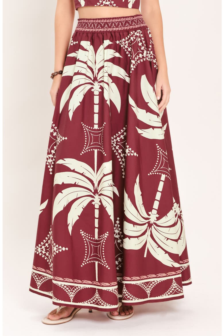 Print Crop Top & Maxi Skirt Set, Alternate, color, BURGUNDY