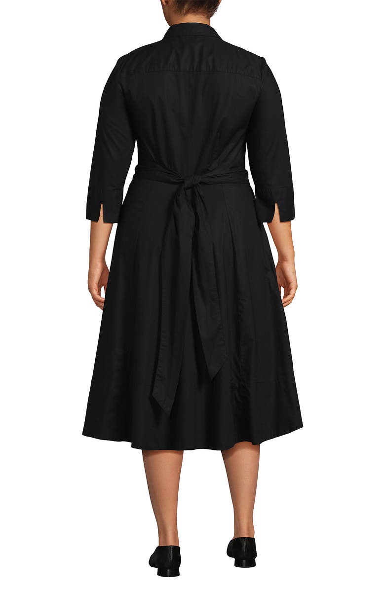 Lands' End Poplin Midi Wrap Front Dress, Alternate, color, Black