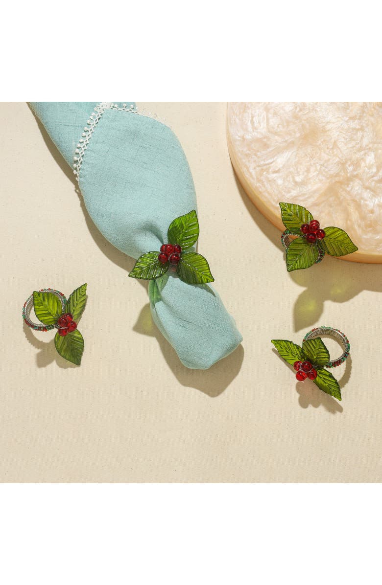 Tiramisu Natures Harmony Set of 4 Napkin Rings, Alternate, color, Green/ Red
