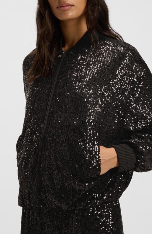 Hugo Boss Boss Orange Jilloi Sequin Bomber Jacket In Black