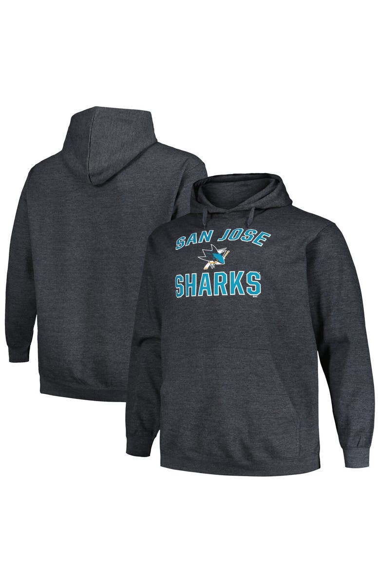 PROFILE Men's Profile Heather Charcoal San Jose Sharks Big & Tall Arch Over Logo Pullover Hoodie, Main, color, Heather Charcoal