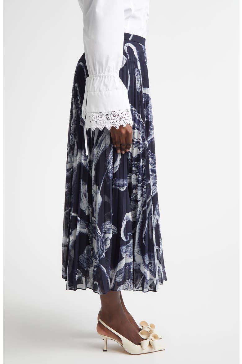 Botanical Engraving Pleated Voile Midi Skirt, Alternate, color, BOTANICAL ENGRAVING MIDNIGHT