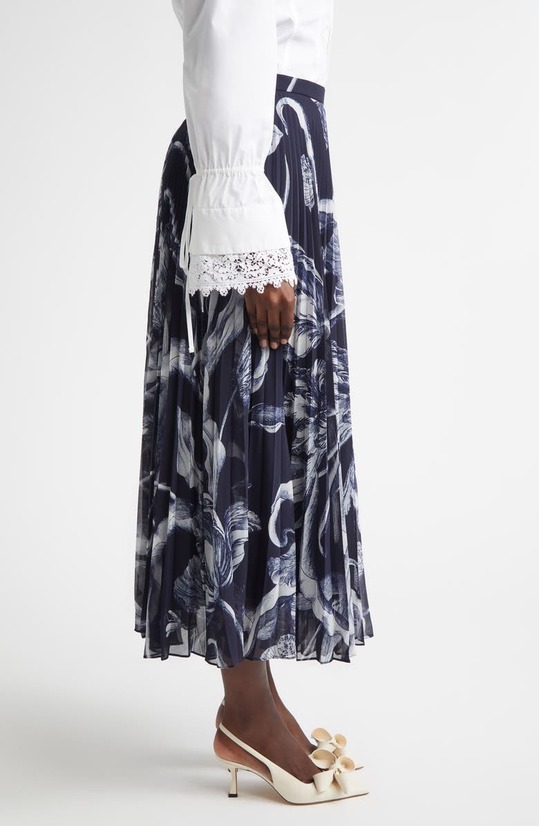 Erdem Botanical Engraving Pleated Voile Midi Skirt, Alternate, color, Botanical Engraving Midnight