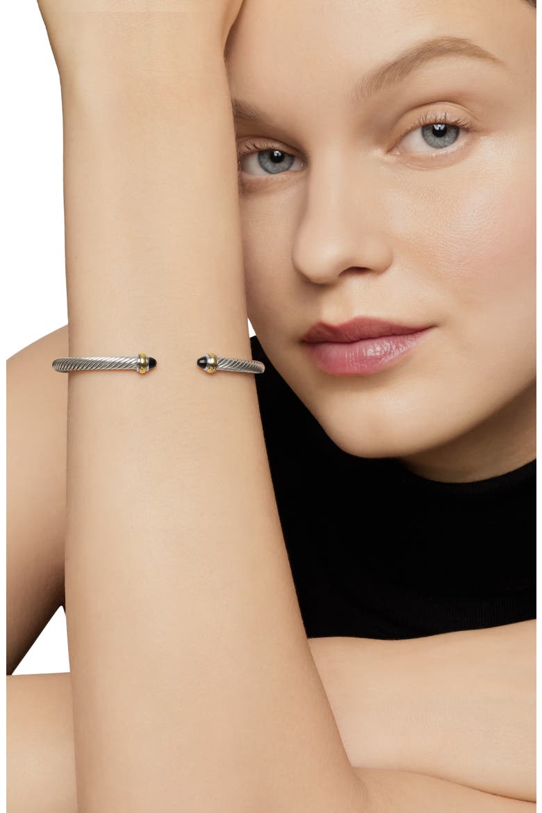 Cable Classic Bracelet with 18K Gold & Semiprecious Stones, 4mm, Alternate, color, BLACK ONYX