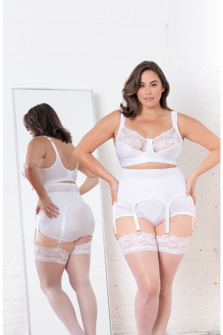 Moderate Shaping & Tummy Control Garter Belt With Six Metal Garters, Alternate, color, White