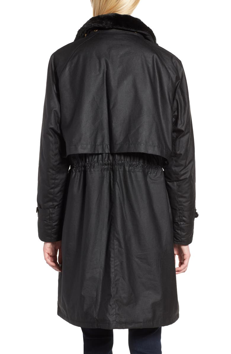 Barbour Floree Waxed Cotton Canvas Jacket with Faux Fur Collar, Alternate, color,