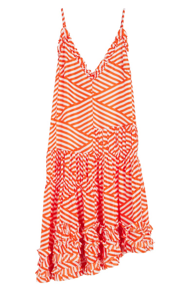 Dries Van Noten Demi Diamond Stripe Tiered Silk Dress, Alternate, color, Red