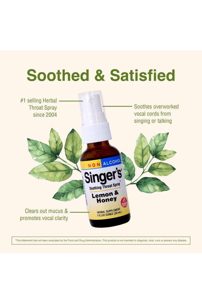 Singer's Saving Grace Lemon & Honey - Herbal Remedy Spray Aids Throat Comfort & Health - Soothing Hydrating Throat Support - Throat Relief Spray with Licorice - 1 fl oz, Alternate, color, No Color