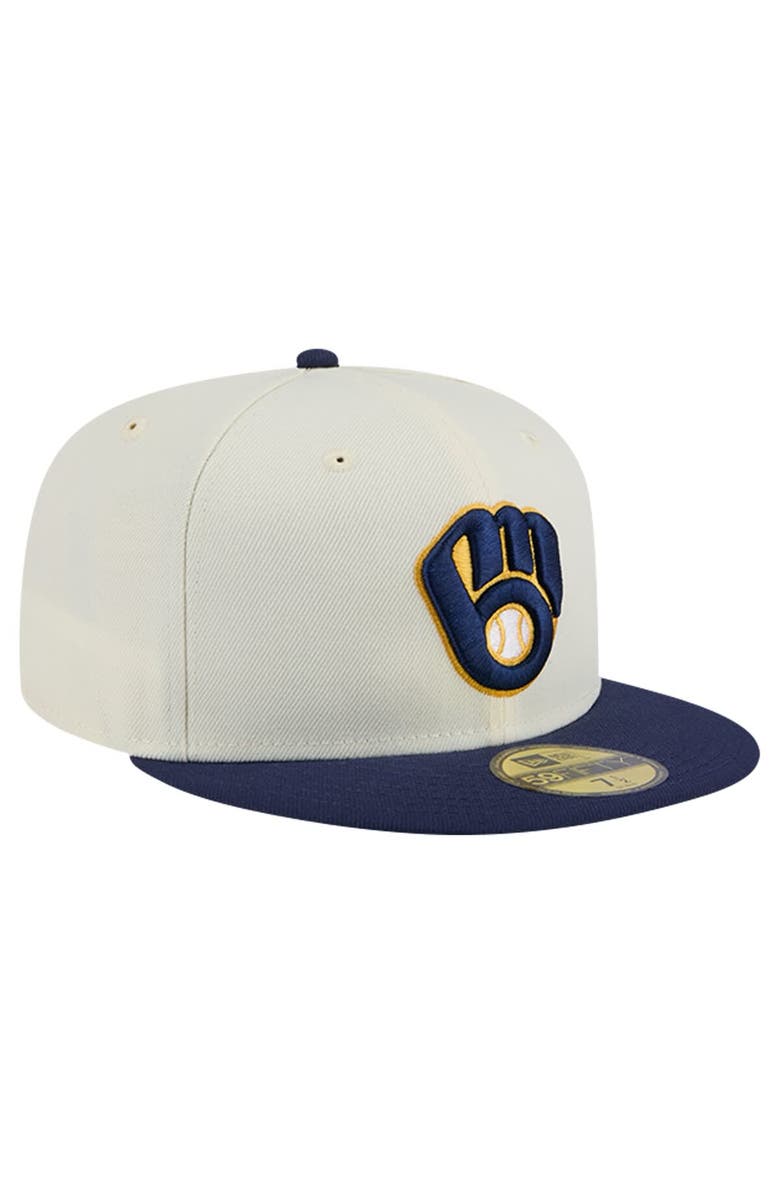 New Era Men's New Era Cream Milwaukee Brewers Evergreen Chrome 59FIFTY Fitted Hat, Alternate, color,
