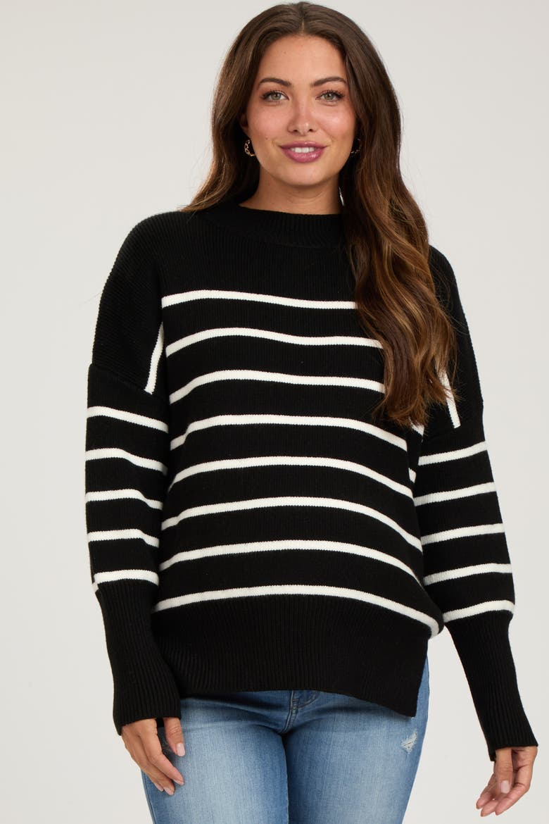 Striped Drop Shoulder Sweater, Alternate, color, Black